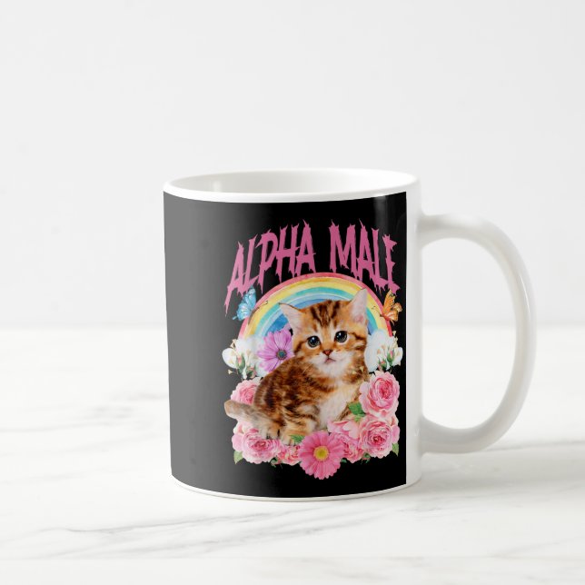 Alphamaskulin Rolig Katt Kattunge Regnbåge Blommig Kaffemugg (Höger)