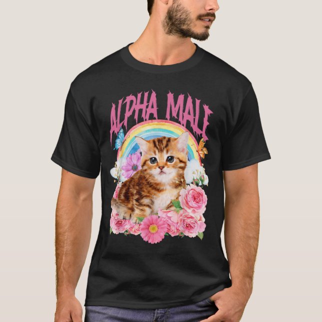 Alphamaskulin Rolig Katt Kattunge Regnbåge Blommig T Shirt (Framsida)