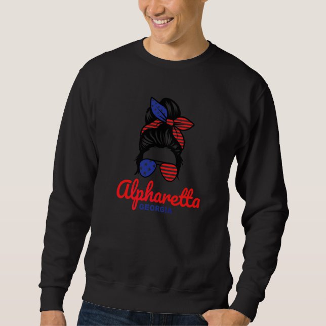 Alpharetta Georgia Retro Messy Upstyle   Lång Ärmad Tröja (Framsida)