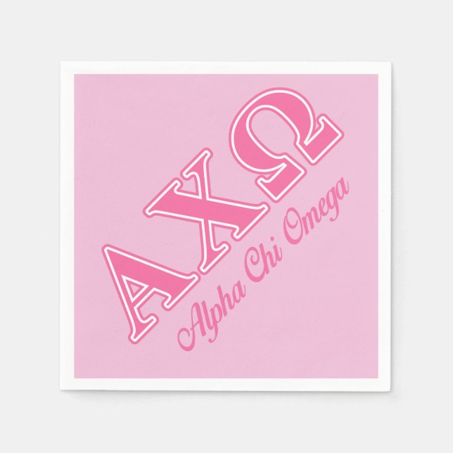 Alphi Chi Omega Rosa Bokstäver Pappersservett (Framsidan)
