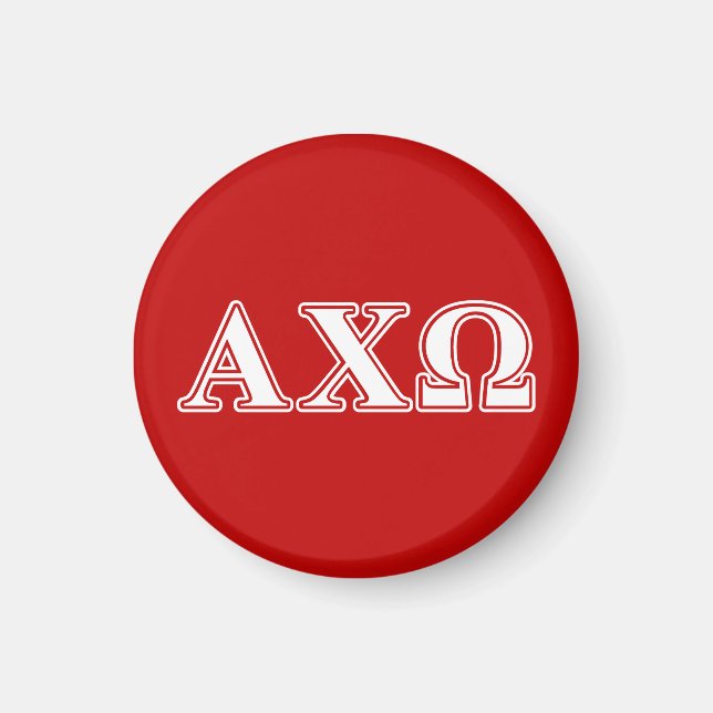 Alphi Chi Omega Vita och Röda Bokstäver Magnet (Framsidan)