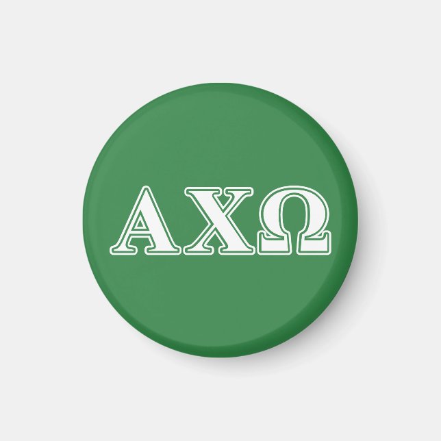 Alphi Chi Omega White och Grönt Brev Magnet (Framsidan)