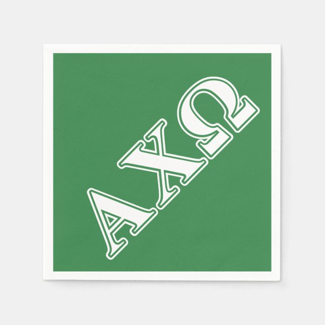 Alphi Chi Omega White och Grönt Brev Pappersservett (Framsidan)
