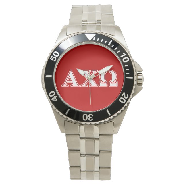 Alphi Chi Omega White och Red Brev Armbandsur (Framsida)