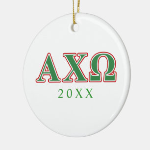 Alphi ChiOmega grönt och röda brev Julgransprydnad Keramik