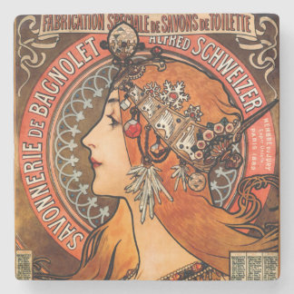 Alphone Mucha Bevackra Art nouveau Dam Underlägg Sten