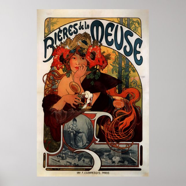 Alphons Mucha Beer Annons Poster (Framsidan)
