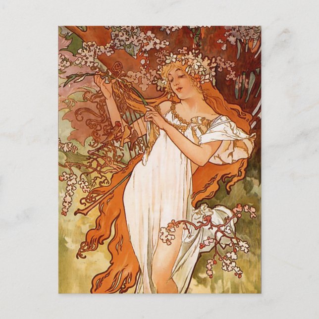 Alphons Mucha - fyraårsperioden - Vår Vykort (Framsida)