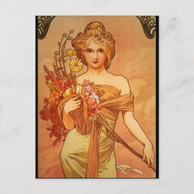 Alphonse (Alfons) Mucha Bouquet Vykort (Framsida)