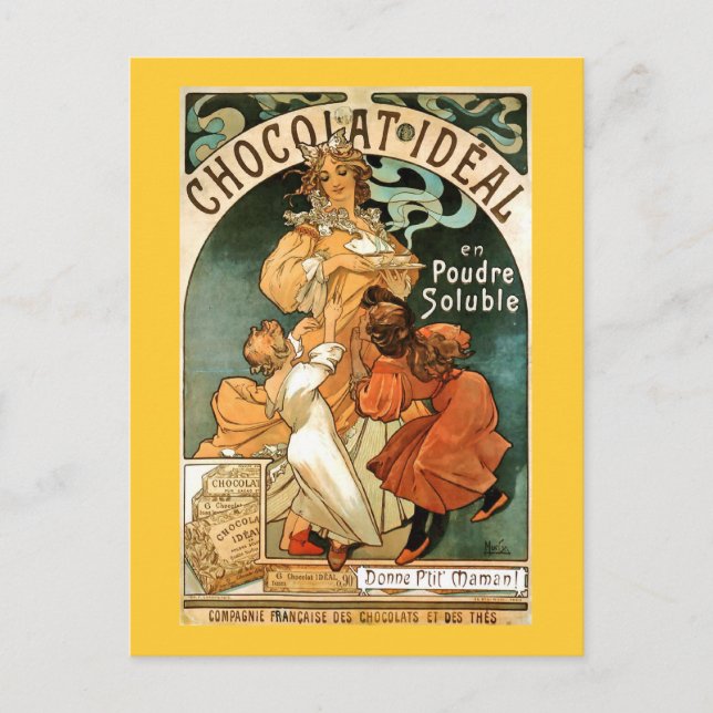 Alphonse (Alfons) Mucha Chocolat Ideal Vykort (Framsida)