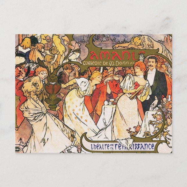 Alphonse (Alfons) Mucha-vykort: Amants Vykort (Framsida)