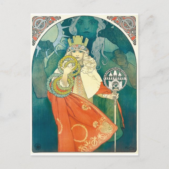 Alphonse Maria Mucha ~ Art nouveau Vykort (Framsida)