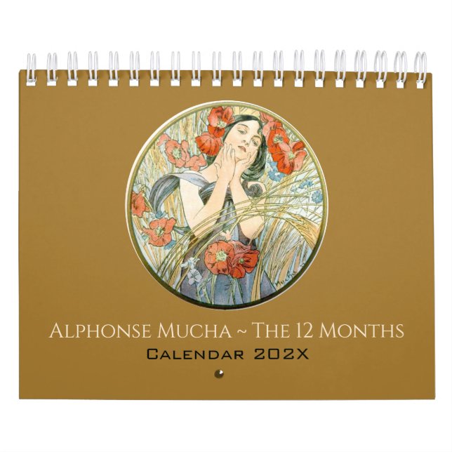 Alphonse Mucha 12 månader Vintagen Art nouveau Kalender (Omslag)