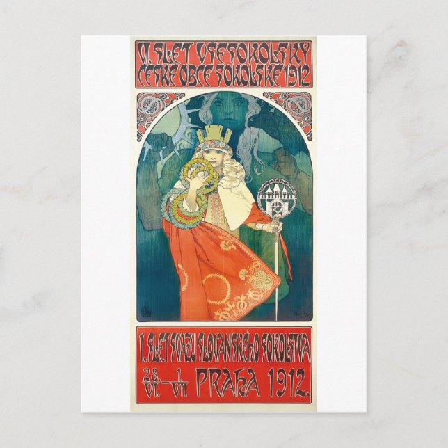 Alphonse Mucha  6:e Sokol-festivalen, 1912 Vykort (Framsida)