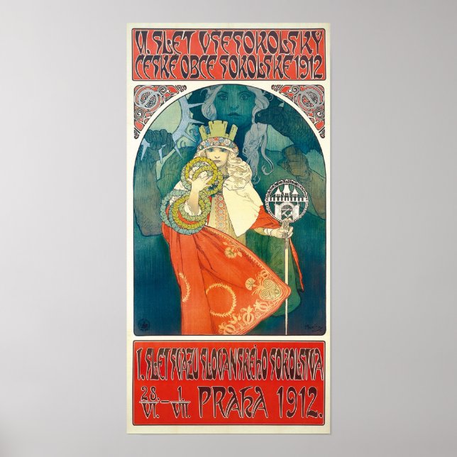 Alphonse Mucha 6e Sokol Festival, 1912 Poster (Framsidan)