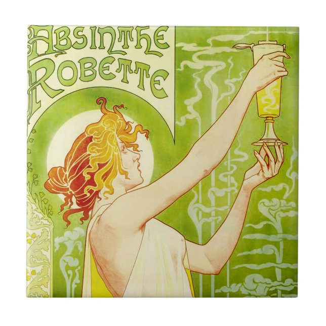 Alphonse Mucha Absinthe Robette belägger med tegel Kakelplatta (Framsidan)
