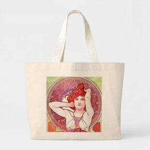 Alphonse Mucha Amethyst Blommigt Vintage Art nouve Jumbo Tygkasse