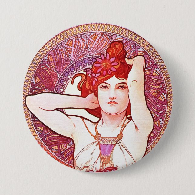 Alphonse Mucha Amethyst Blommigt Vintage Art nouve Knapp (Framsida)