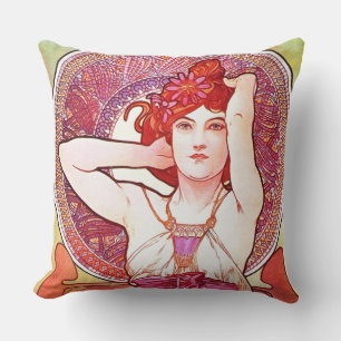 Alphonse Mucha Amethyst Blommigt Vintage Art nouve Kudde