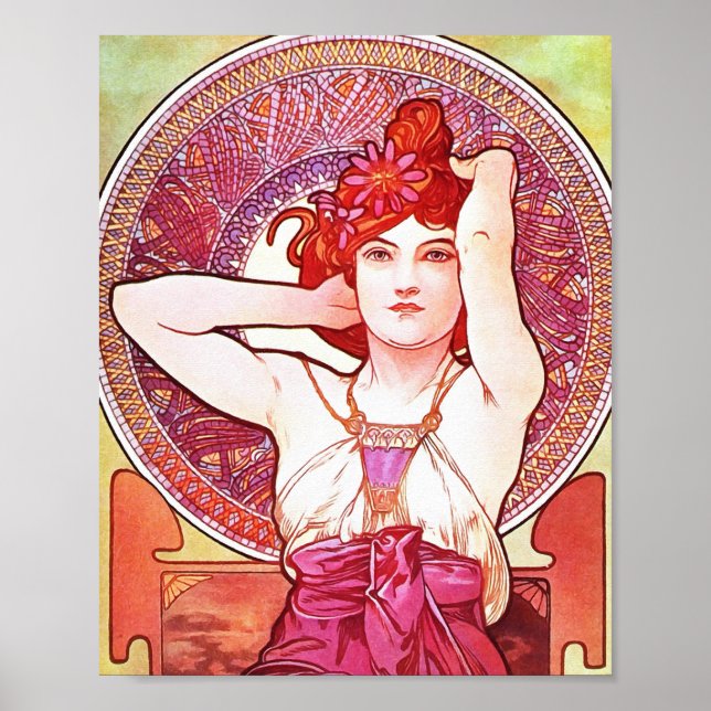 Alphonse Mucha Amethyst Blommigt Vintage Art nouve Poster (Framsidan)