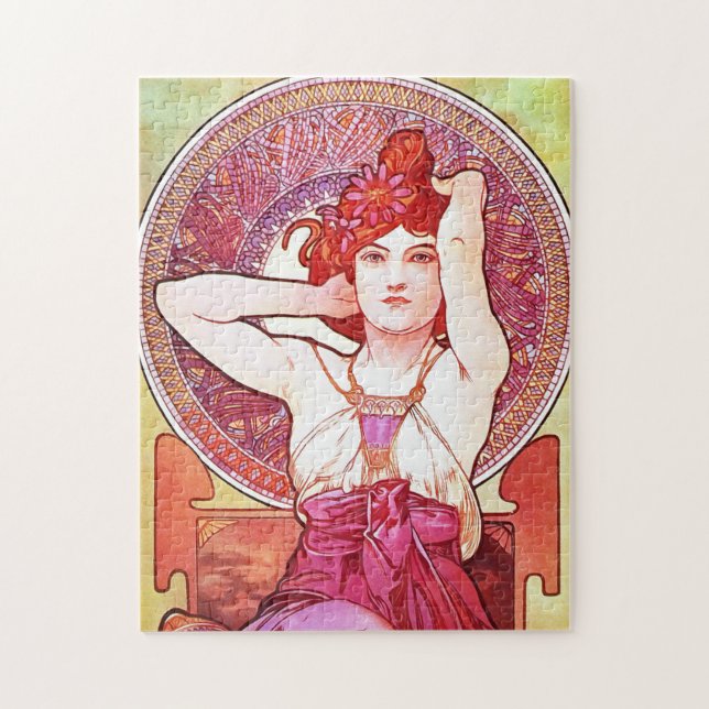Alphonse Mucha Amethyst Blommigt Vintage Art nouve Pussel (Vertikal)
