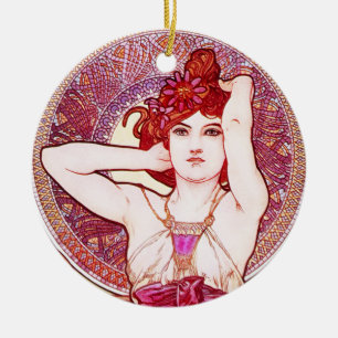 Alphonse Mucha Amethyst prydnad Julgransprydnad Keramik