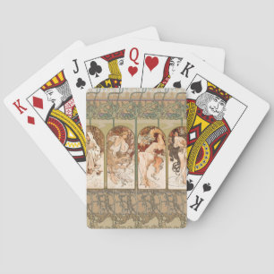 Alphonse Mucha Årstidarna 1897 Art Nouveau Panel Casinokort