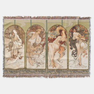 Alphonse Mucha Årstidarna 1897 Art Nouveau Panel Filt