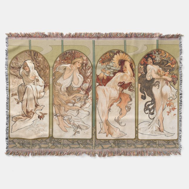 Alphonse Mucha Årstidarna 1897 Art Nouveau Panel Filt (Framsidan)
