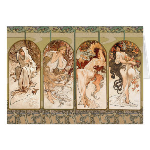 Alphonse Mucha Årstidarna 1897 Art Nouveau Panel Hälsningskort