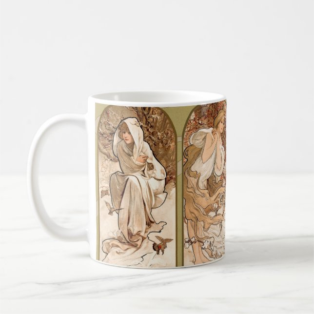 Alphonse Mucha Årstidarna 1897 Art Nouveau Panel Kaffemugg (Vänster)