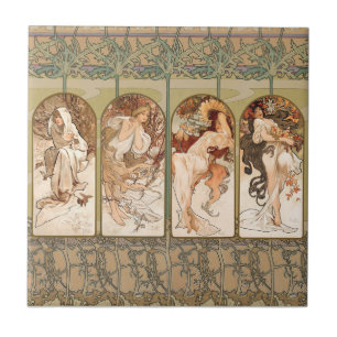 Alphonse Mucha Årstidarna 1897 Art Nouveau Panel Kakelplatta