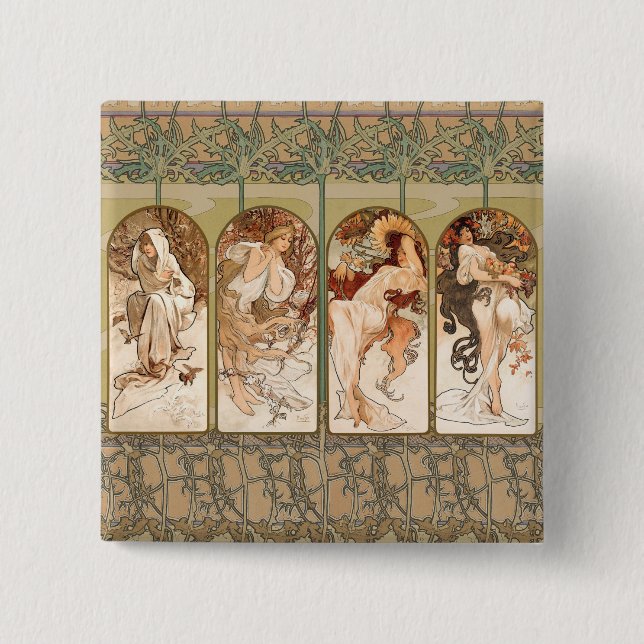 Alphonse Mucha Årstidarna 1897 Art Nouveau Panel Knapp (Framsida)