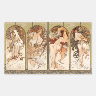 Alphonse Mucha Årstidarna 1897 Art Nouveau Panel Rektangulärt Klistermärke