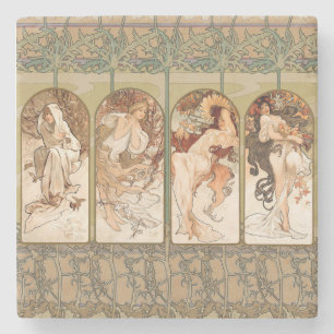 Alphonse Mucha Årstidarna 1897 Art Nouveau Panel Stenunderlägg