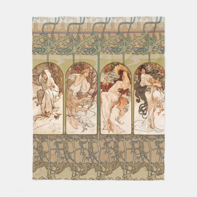 Alphonse Mucha Årstiderna 1897 Art Nouveau Panel Fleecefilt (Framsidan)