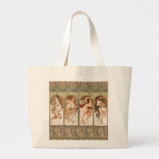 Alphonse Mucha Årstiderna 1897 Art Nouveau Panel Jumbo Tygkasse (Framsidan)