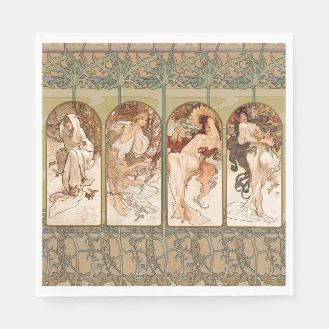 Alphonse Mucha Årstiderna 1897 Art Nouveau Panel Pappersservett (Framsidan)