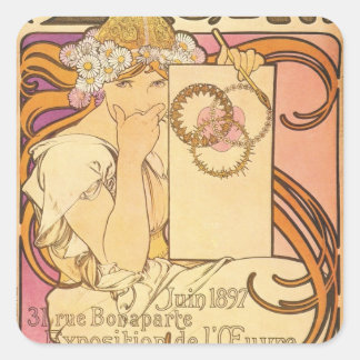 Alphonse Mucha Art Deco Fyrkantigt Klistermärke