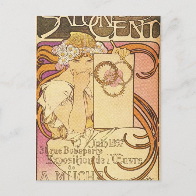 Alphonse Mucha Art Deco Vykort (Framsida)
