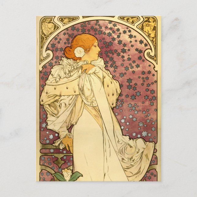Alphonse Mucha Art Deco Vykort (Framsida)