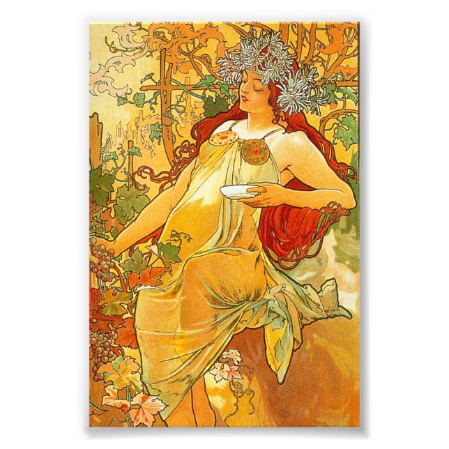 Alphonse Mucha Art nouveau Autumn Fototryck (Framsidan)