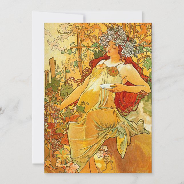 Alphonse Mucha Art nouveau Autumn Inbjudningar (Framsida)