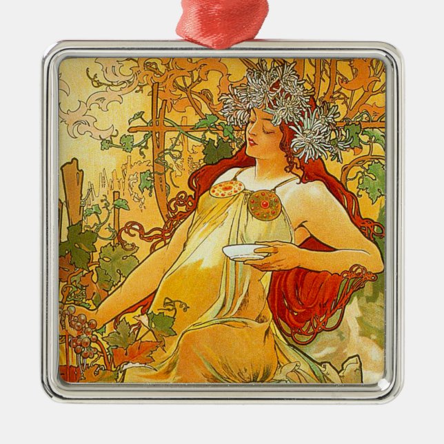 Alphonse Mucha Art nouveau Autumn Julgransprydnad Metall (Framsidan)