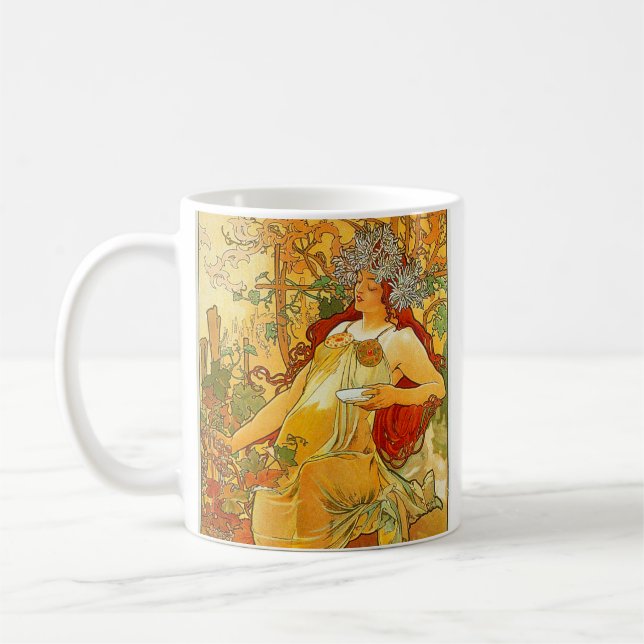 Alphonse Mucha Art nouveau Autumn Kaffemugg (Vänster)