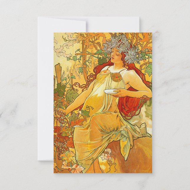Alphonse Mucha Art nouveau Autumn OSA Kort (Framsida)