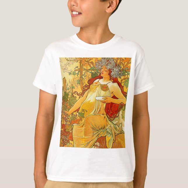 Alphonse Mucha Art nouveau Autumn T Shirt (Framsida)