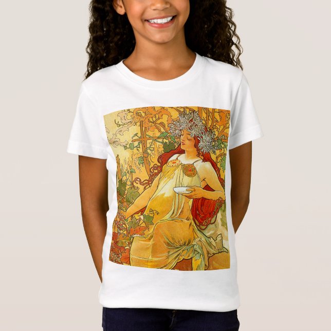 Alphonse Mucha Art nouveau Autumn T Shirt (Framsida)