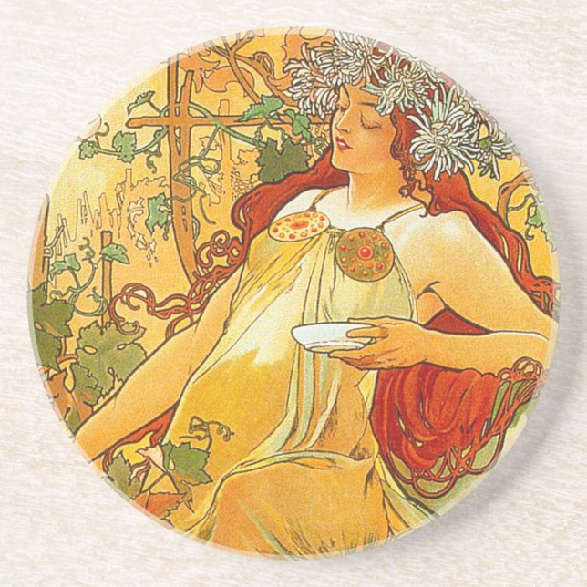 Alphonse Mucha Art nouveau Autumn Underlägg (Framsidan)