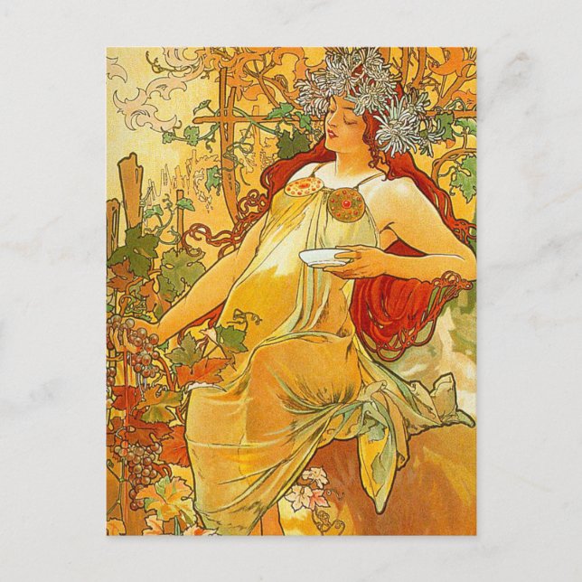Alphonse Mucha Art nouveau Autumn Vykort (Framsida)